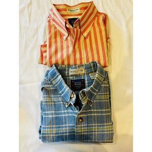 Scott Wynne Outfitters L Men's Plaid Blue Pink Short Sleeve Shirt Washed Cottons